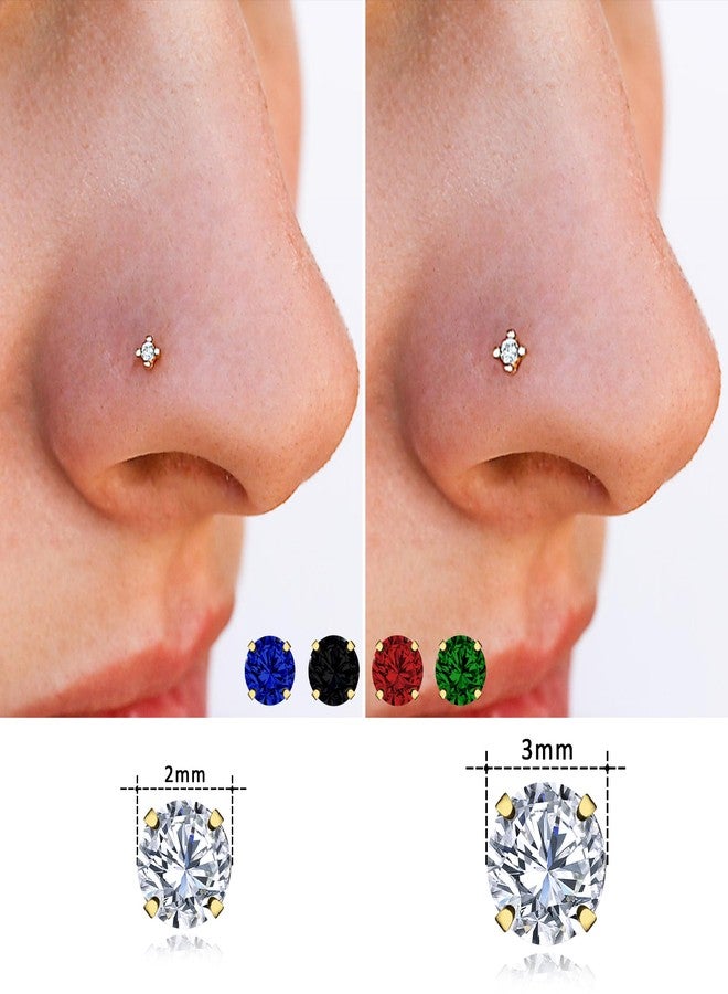 DAYANEY 2 Pcs Green Nose Stud, 20g Cartilage Emerald Earrings Tragus Piercing Jewelry for St Patricks Day Accessories, Gold Nose Ring as May Birthstone Jewelry(3mm-Green Emerald) - Image 4